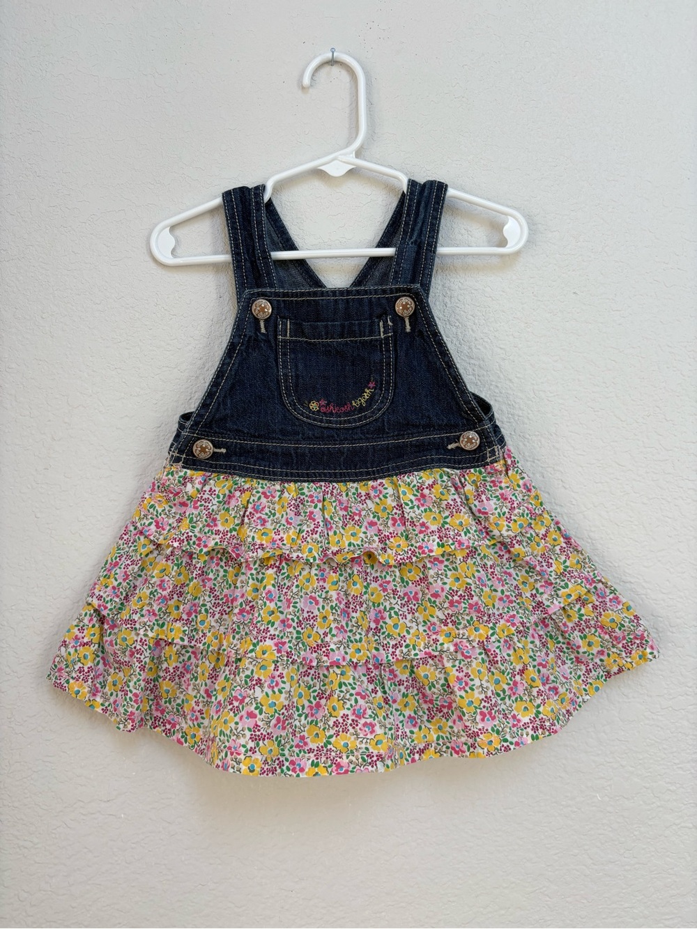 OshKosh B'gosh Ruffle Tiered Floral Skirt Dark Blue Denim Overall Toddler Dress